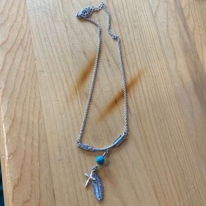 Silver and turquoise arrow and feather necklace
